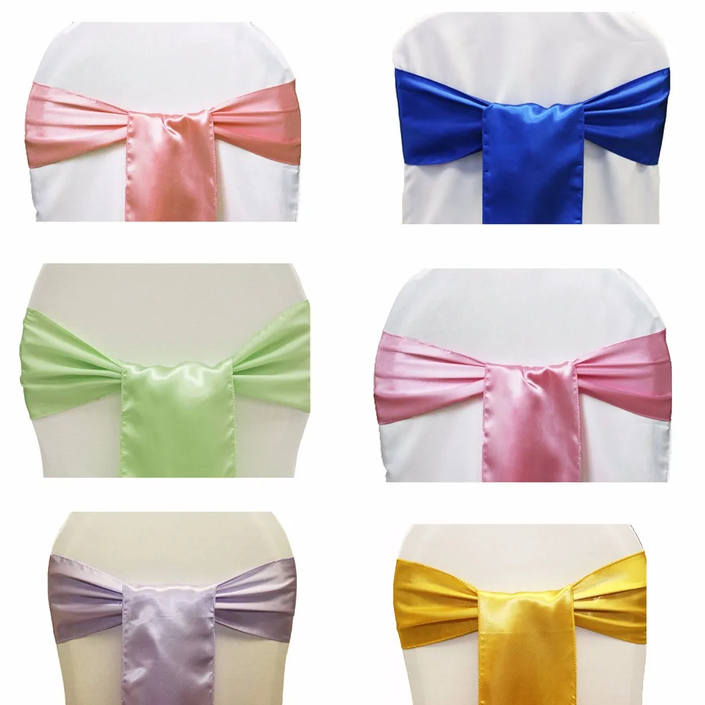 

100Pcs 6" x 108" Satin Chair Sash Bow For Hotel Marriage Banquet Wedding Party Bow Ties Butterfly Craft Chair Cover Decoration