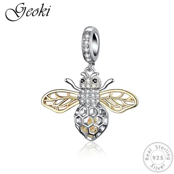 

Geoki 925 Sterling Silver Cute Honeybee Insect Shaped Charms fit Pandora Bracelet Original Little Bee Pendant Necklace Beads
