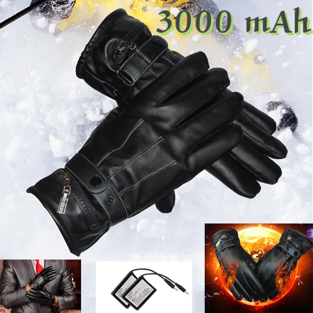 

3000mAh Rechargeable Battery Heating Leather Windproof Winter Warm Ski Outdoor Work Motorcycle Electric Heated Hands Gloves
