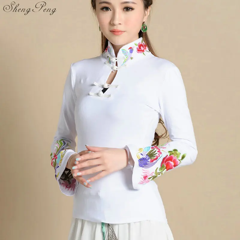 Cheongsam Top Traditional Chinese Clothing For Women Long Sleeve National Style Tops For Women's Trend Vintage Fluid Q605 women chinese shirt