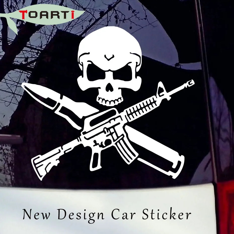 

New Refle Skull Head Vinyl Car Sticker Bullet Gun Control Car Truck Window Laptop Decals Self Adhesive Car Styling Art Stickers