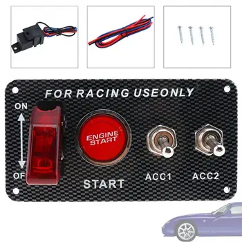 

1Set 12.5cm Car Codification LED One Button Start with Light Ignition Carbon Fiber Panel Four In One Combination Switch