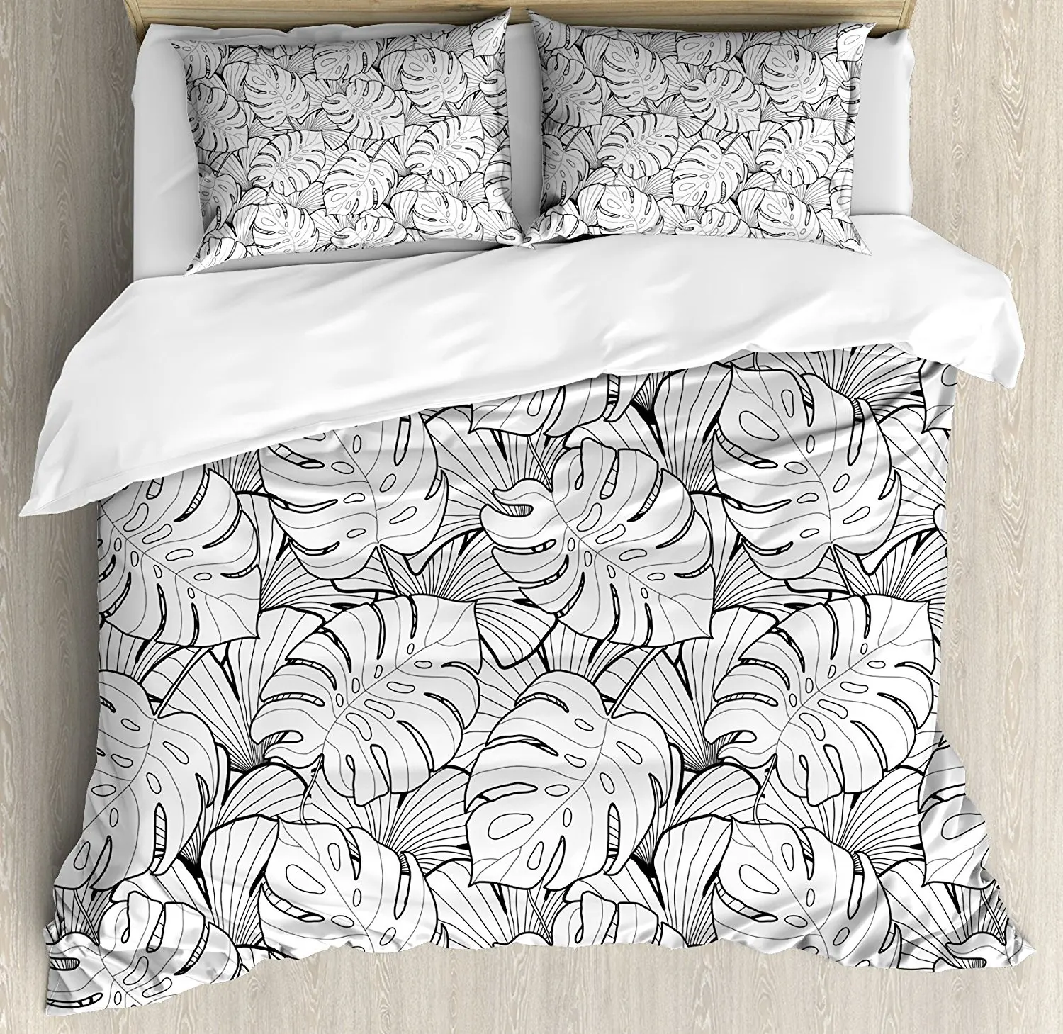 Black and White Duvet Cover Set Palm Tree Leaves Subtropical Island Foliage Hot Climate Jungle