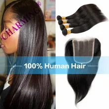 Charming 8A Brazilian Straight Hair 4 pcs Weft & 1 pc Closure Virgin Hair Extension Brazilian Virgin Hair With Closure