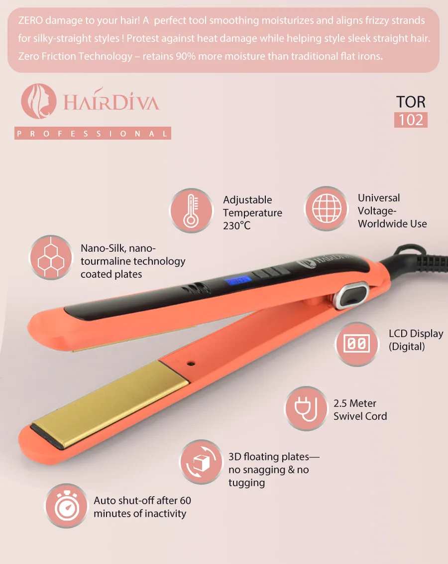 HairDiva из стекловолокна Nano Silk ceramic Выпрямитель для волос US Plug Plancha De Pelo тканый керамический стильный плоский утюг черный