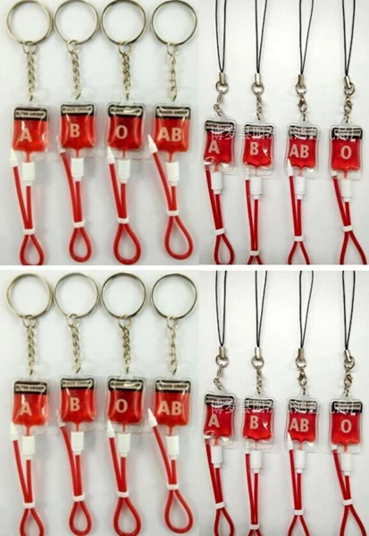 

New retail 1 pcs Popular PVC Blood Pack Key Chains Keys bag mixed A B O AB Gift P-8