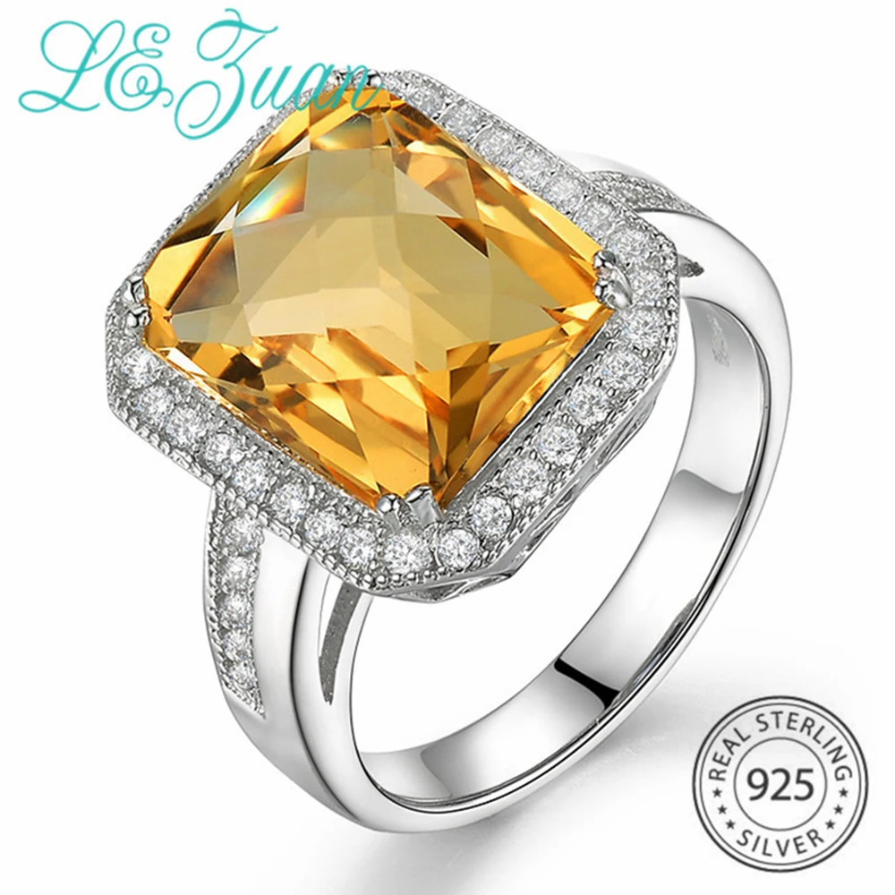 L&ampzuan S925 Sterling Silver Jewelry Ring Natural 6.02ct Citrine Yellow Luxury Square Gemstone Rings For Woman Christmas Gift | Украшения