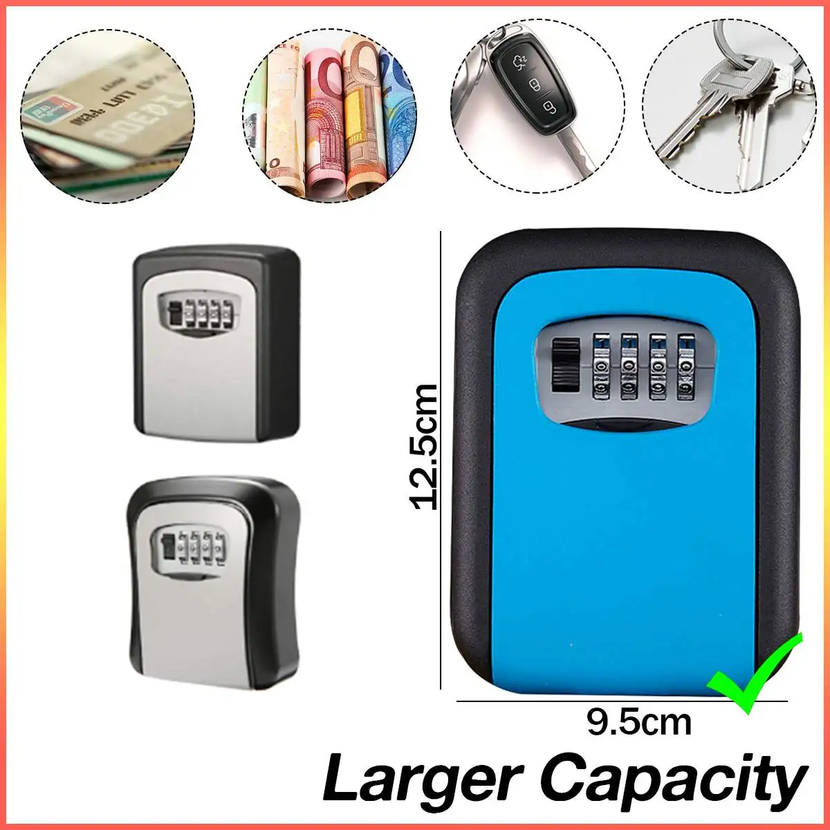 

4 Digit Key Safe Box Outdoor Code Lock Storage Case Wall Mounted Larger Capacity Alumium Alloy Security Key Holder Rust free