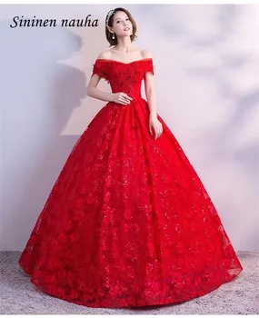 

Red 2019 Quinceanera Prom Party Dresses Off The Shoulder Beaded Lace Corset Ball Gown Vestidos De 15 Anos Sweet 16 Dresses 327