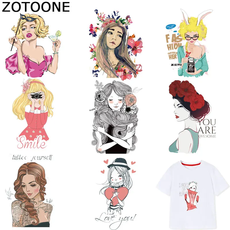 

ZOTOONE Fashion Girls Stickers Patches for Kids Iron on Transfers for Clothes T-shirt Heat Transfer DIY Accessory Appliques F1