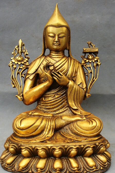 

JP S62 10" Tibet Tibetan Folk Bronze Gilt Buddhism Protect Tsongkhapa Buddha Statue Discount 35%