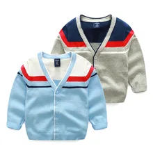 Вязаный кардиган для мальчиков; вязаный свитер для мальчиков; хлопковый Детский кардиган с длинными рукавами и v-образным вырезом; свитер для малышей; Одежда для мальчиков