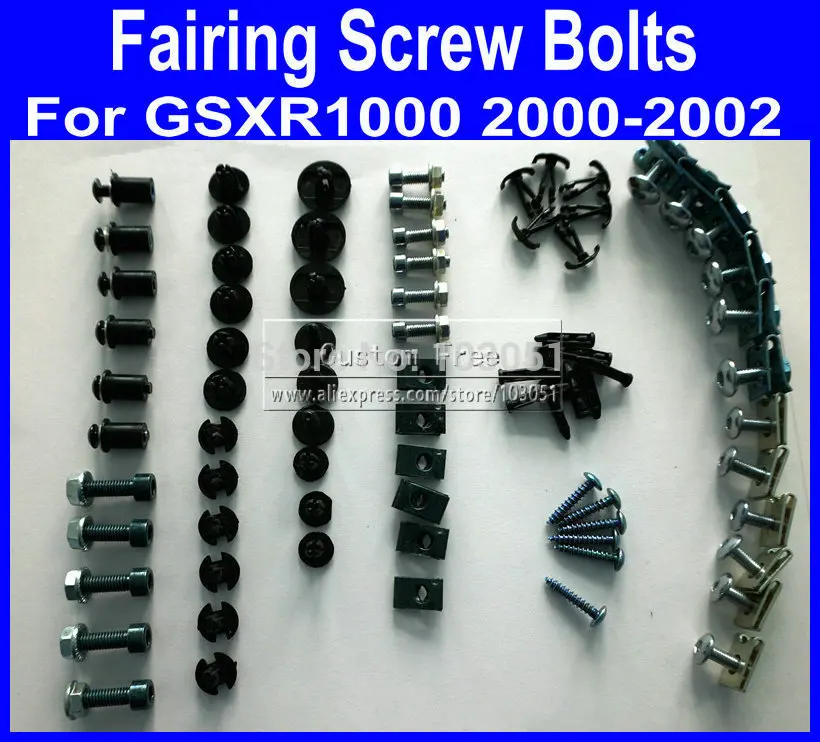 

Motorcycle Fairing common screw bolts for 2000 2001 2002 SUZUKI GSXR 1000 K2 GSXR1000 00 01 02 black fairings bolt screws