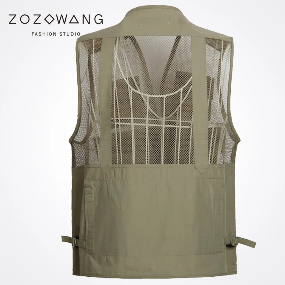 Zozowang new spring autumn summer new V-neck zipper mesh fashion Multi-pocket waist men casual plus size M-3XL vest men