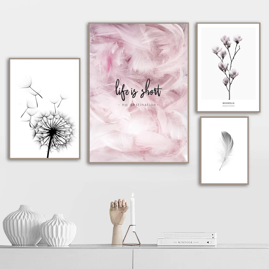

Feather Dandelion Magnolia Flower Wall Art Canvas Painting Nordic Posters And Prints Wall Pictures For Living Room Bedroom Decor
