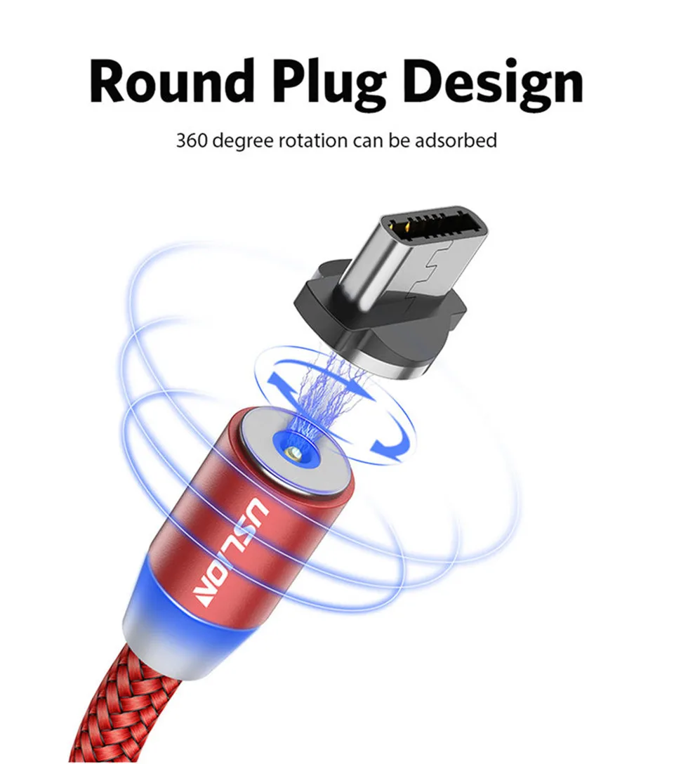USLION 2 м Магнитный кабель для быстрой зарядки Micro usb type C зарядное устройство для iPhone XS X 8 7 samsung S10 9 магнит Android телефонный кабель 3 м
