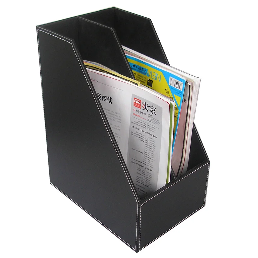 2 Slot Wood Pu Leather Desk File Document Holder Tray Box