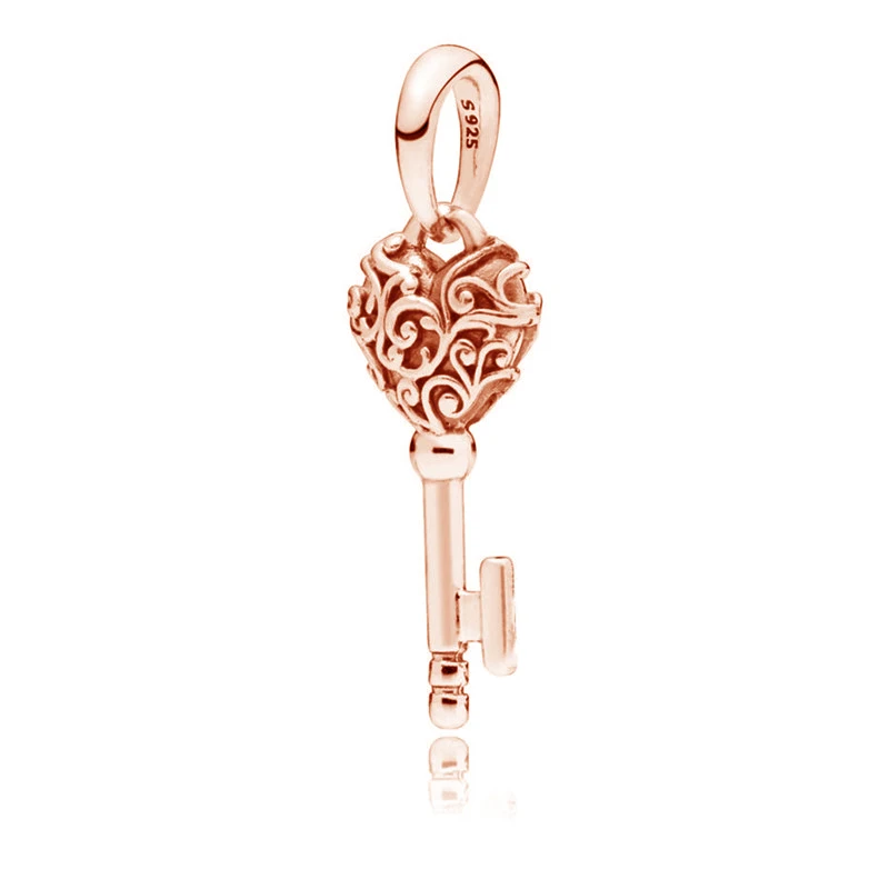 

925 Sterling Silver Charm Bead Rose Gold Regal Key Pendant Fit Original Pandora Necklace Bracelet Bangle for Women Jewelry Gift