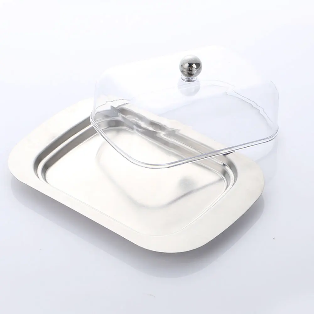 Stainless Steel Butter Dish Box With See-through Lid Visible Butter Box Cheese Server Storage Keeper Tray Kitchen Dinnerware