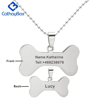 

Name Text Personalized Stainless Steel Bone Shaped Name Pet ID Tag Dog Cat Pendant Necklace 60cm Long 01