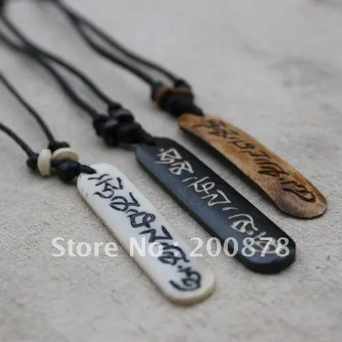 

TNL353 Tibetan Yak Bone carved Mantras amulets pendant necklace,OM MANI PADME HUM, mix order,10pcs lot