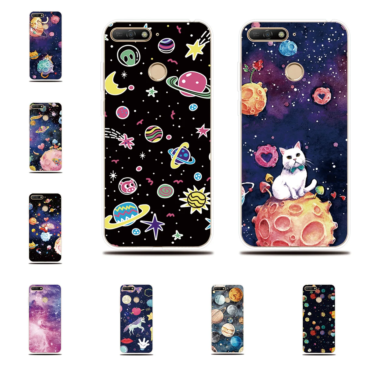 

Silicone Phone Case for Huawei Y5 Y6 Y7 Prime 2017 2018 Cover Case Outer Space Planets Printed Phone Soft Shell For Huawei Y6 ii