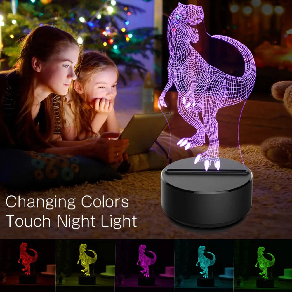 

3D Illusion Led Lamp Dinosaur 7 Color Led Bulb Decoration Animal Night Light Touch Sleeping Nightlight Table Lamp Boys Gifts