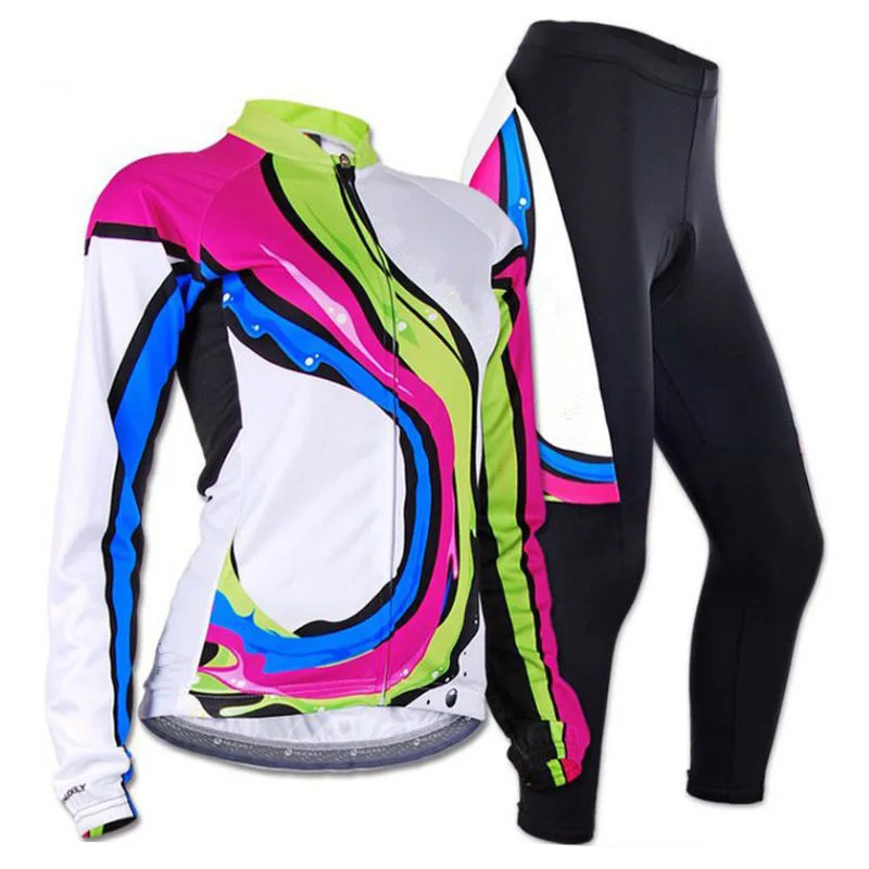 

New Arrival! 2016 Autumn Winter Cycling Jersey Women Fancy Novel Maillot Ciclismo Long Sleeve Bisiklet MTB Bike Clothing+Gel Pad