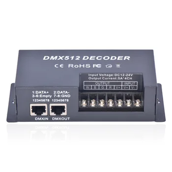 

4CH Constant Voltage LED DMX512 decoder, RGB / RGBW LED Strip DMX512 Controller RJ45 Network Port