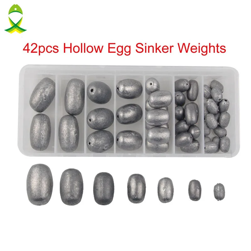 JSM 42Pcs/box Mixed Size Fishing Sinker Weights Olive Egg for Fishing lead  Sinkers Hollow Casting Weight Sinkers Kit - AliExpress