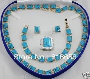 

Free shipping@@bridal Woman's Jewellery AAA Turquoise necklace bracelet ring earring set + box