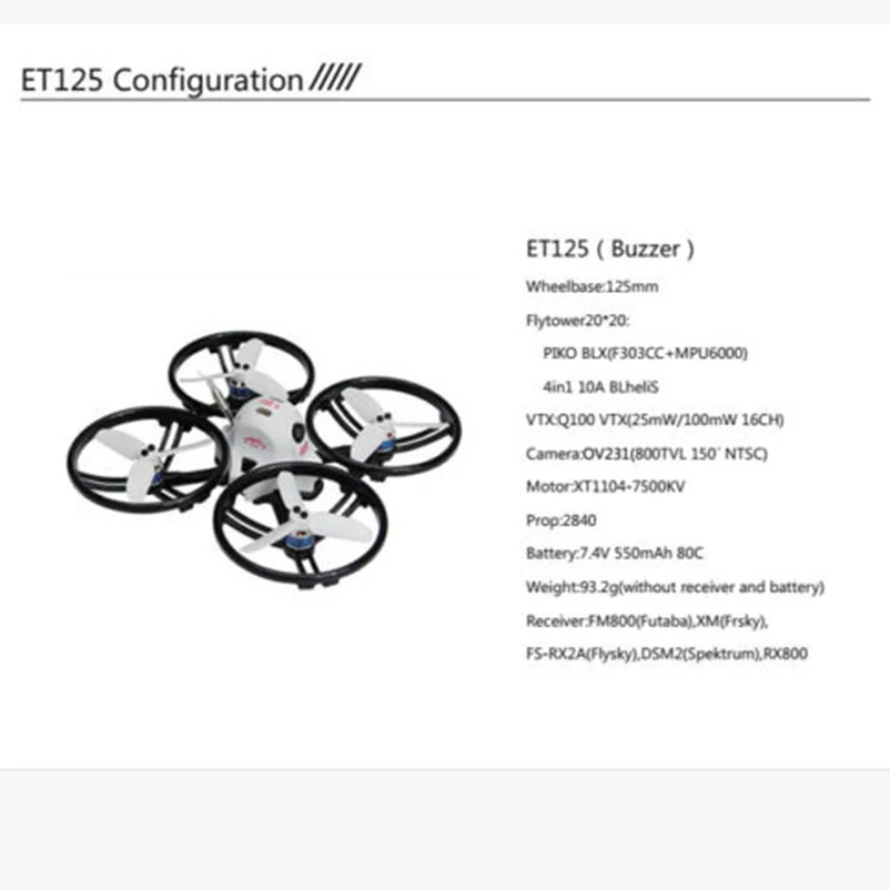 JMT ET125 гоночный Дрон PNP бесщеточный FPV RC мини Квадрокоптер с приемником Frysky