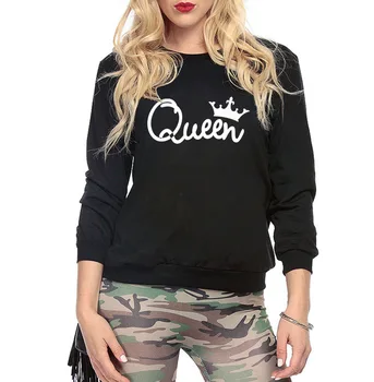 

Letter Queen Cute Casual Women Hoodies Black Full Sleeve O-neck Pullovers Red Print Sweatshirts Gray Tracksuit Female