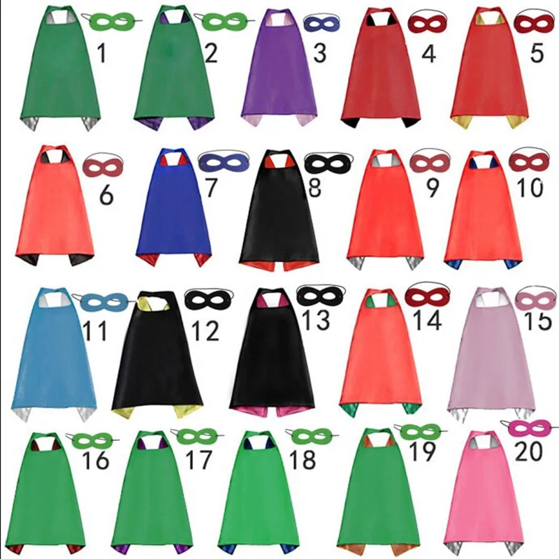50 Set Capes Mask Costume Capes Solid color without printing Superman Spiderman Superhero for kids Halloween
