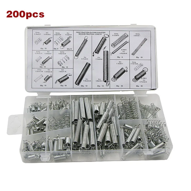 200 Pcs/Box Springs Set Mixed Size Metal Tension/Compresion Spring Kit LB88