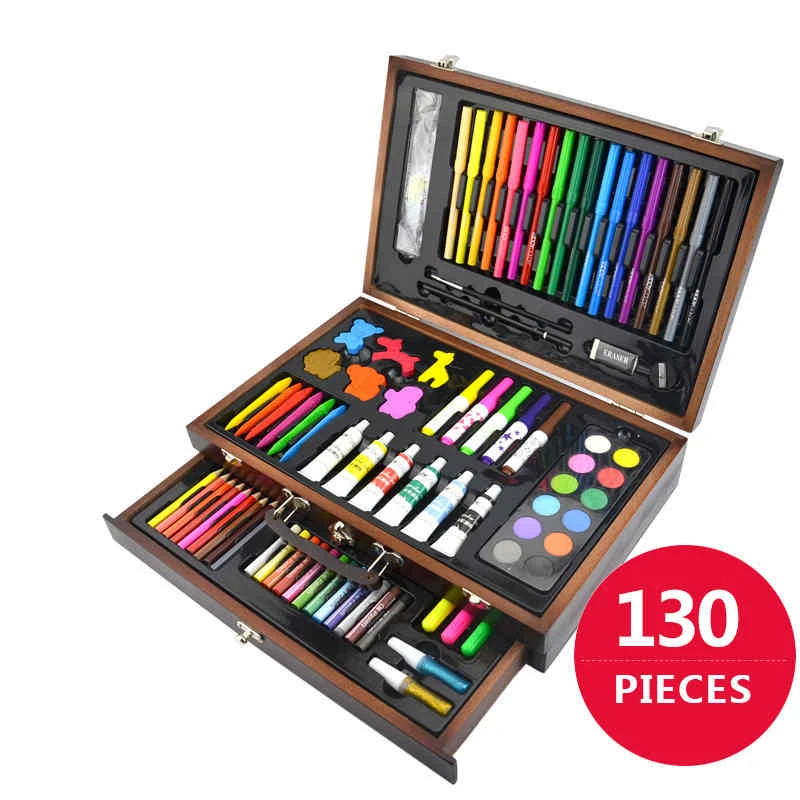 Lápices de dibujo para niños, estuche de lápices colores, juego de pintura artística para niños estuche de madera, herramientas de dibujo artístico, 130 colored pens set|drawing pen setcrayon art