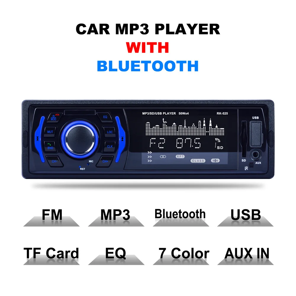 1 Din Car MP3 Player with Bluetooth Audio Receiver FM Radio Support