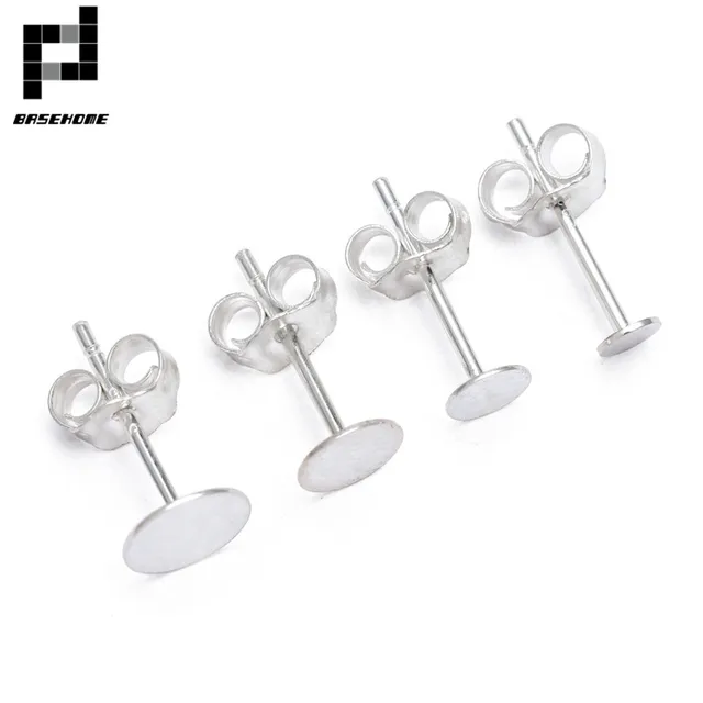 Basehome 4pcs 925 Sterling Silver Earrings Settings Blank Round Base Basehome 4pcs 925 Sterling Silver Earrings Settings Blank Round Base Cabochon Stud Ear Flat Posts