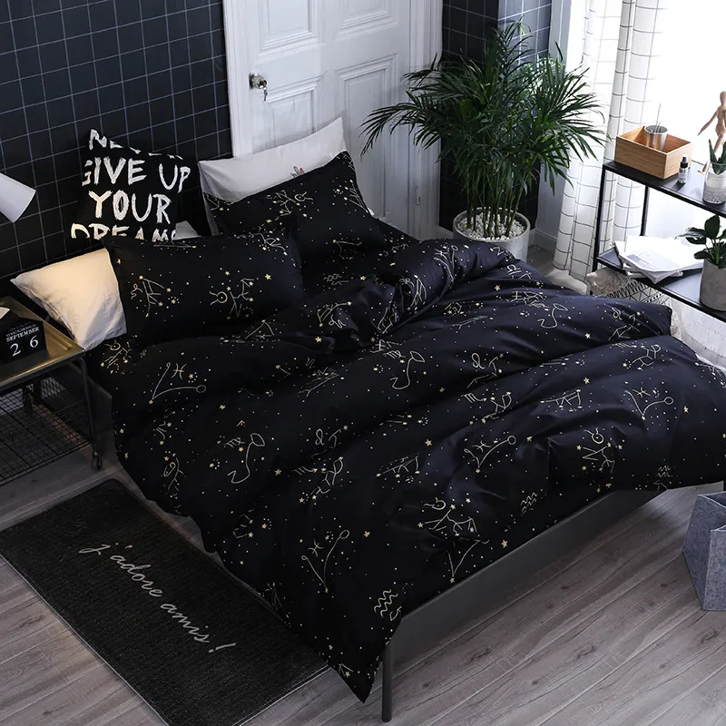 

Dreamy Star Printing Four-Piece Bedding Set Included 1 Duvet Cover 1 Bed Sheets 2 Pillowcases Have A Good Dream Blessing