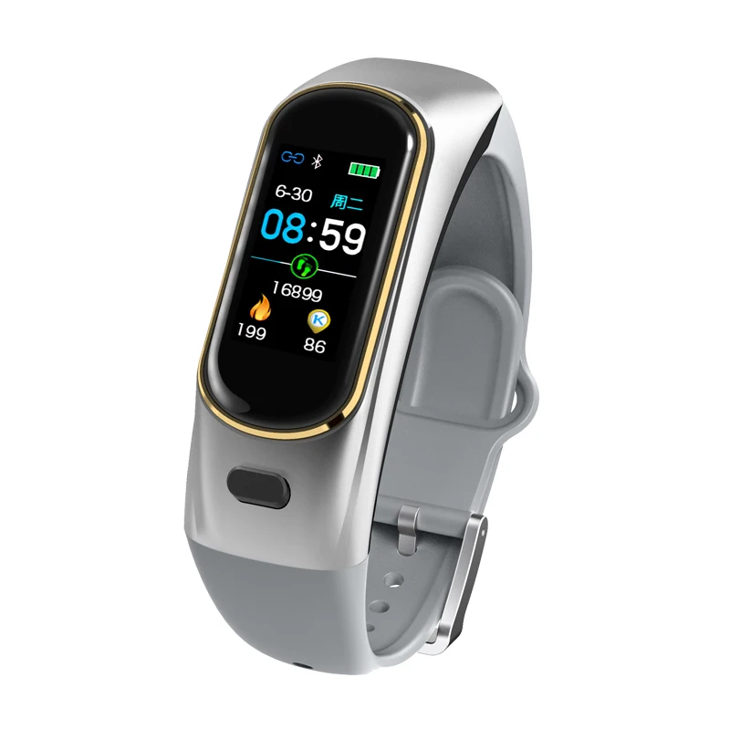 H109 умный Браслет Bluetooth беспроводные наушники кровяное давление монитор сердечного ритма фитнес-трекер Смарт-браслет наушники часы - Цвет: silver