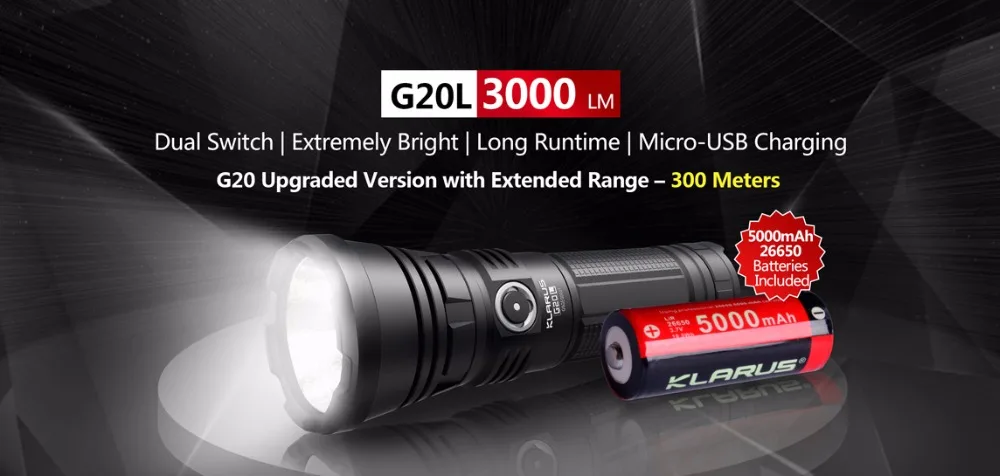 KLARUS G20L CREE Next Gen. XHP70.2 P2 3000 люмен Micro-usb зарядный порт светодиодный светильник Тактический светильник с 26650 батареей