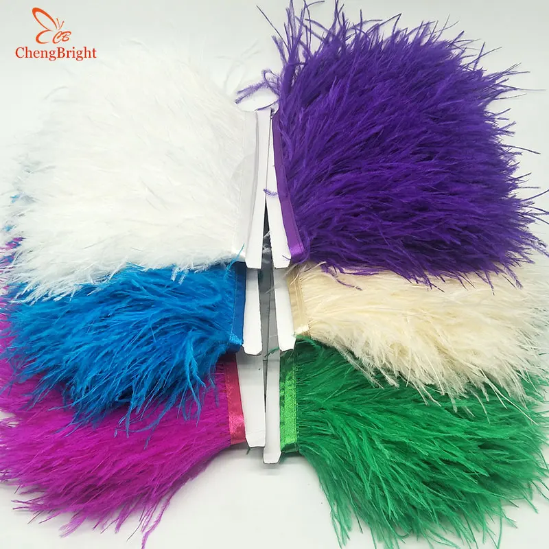

ChengBright Wholesale Quality 10meters White Natural Ostrich Feather Ribbon Ostrich Feather Trim Fringe Clothing Decoration Diy