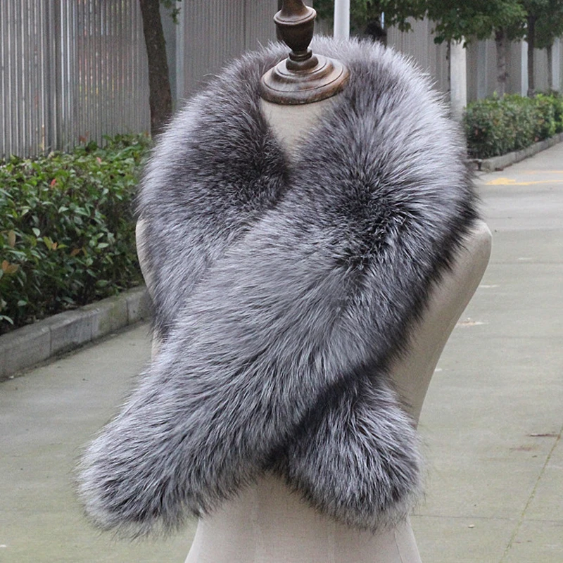 Настоящий зимний шарф из натурального меха серебристой лисы, Женское пальто, шарфы из меха лисы, декоративный меховой воротник