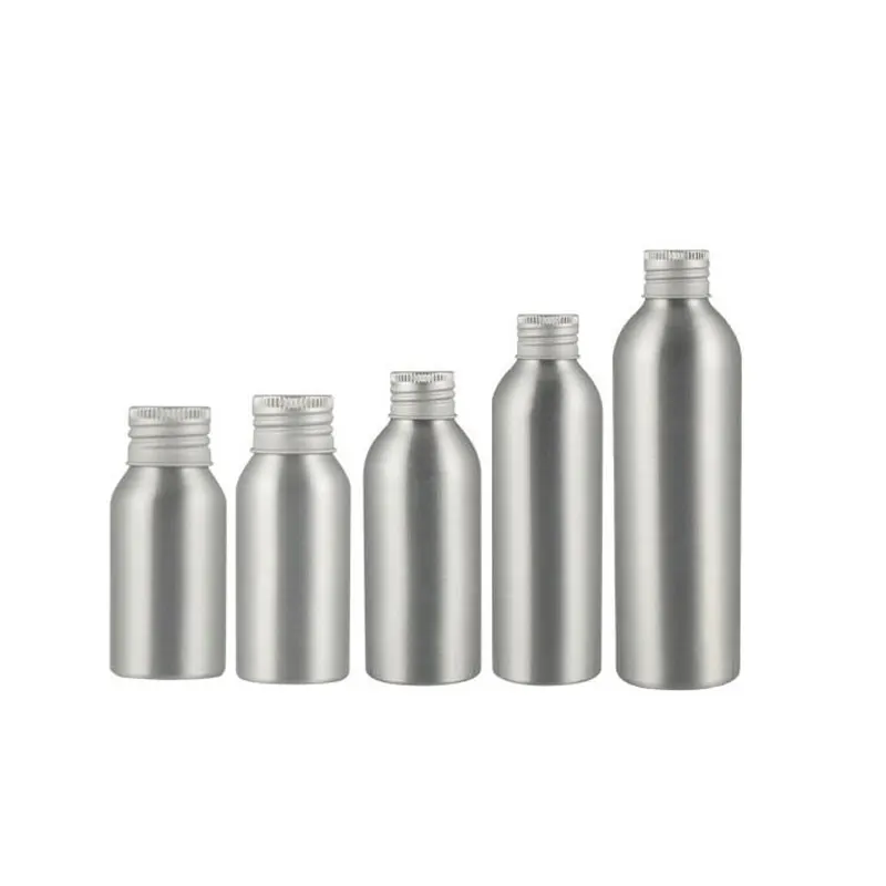 Серебряная алюминиевая бутылка с винтовой крышкой, металлическая Косметическая посылка для хранения, контейнер для эфирного масла, парфюма, спа-масла