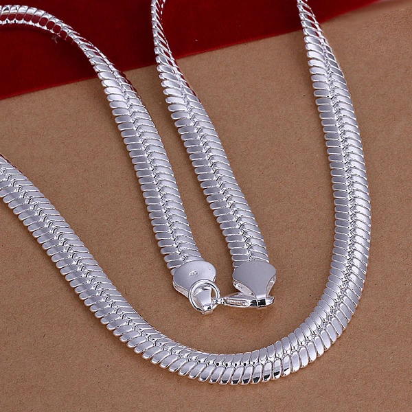 

925 sterling silver jewelry ex-factory price hi-quality 10mm wide flat snake chain men popular silver necklace accessory CN209