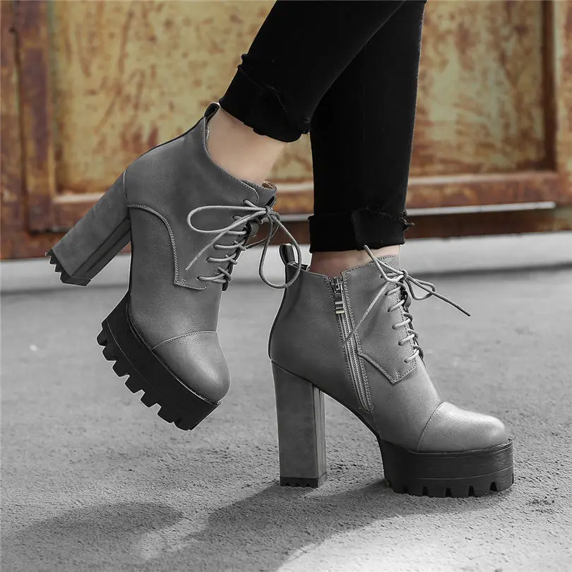 Women Ankle Martin Boots Casual Round Toe Low Mid Block Chunky Casual Shoes Size