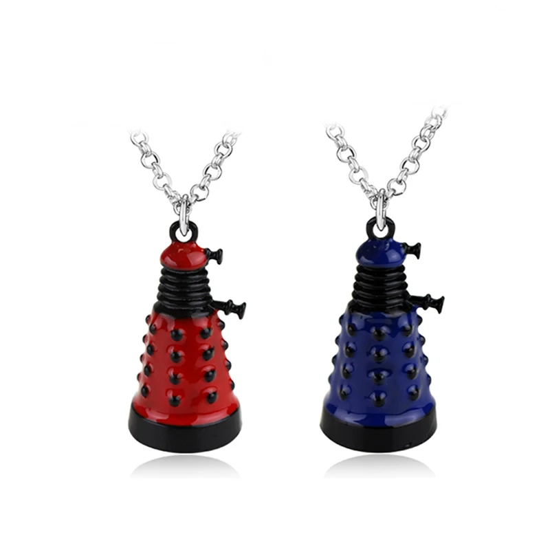 

Movie Dr Doctor Who Dalek Necklace Fashion Retro Alien Robot Villain Blue Red Keychain Pendant Jewelry keyring For Men & Women