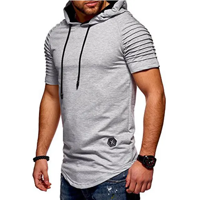 Newest Ribbed Hooded T Shirt Men Fashion Shoulder Fold Short Sleeve ...