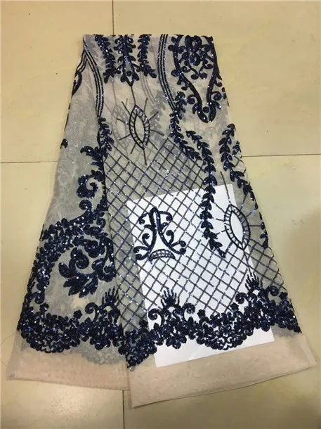 

Tulle Sequins Fabric deep blue High Quality African Lace Materials For Wedding Promotion High Organza Lace Fabrics