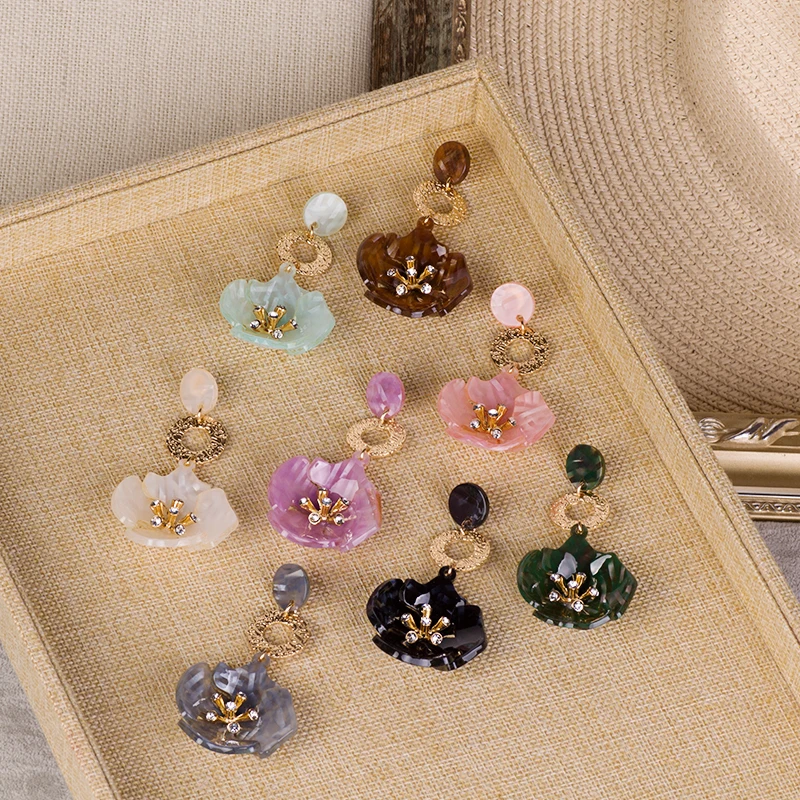 GuanLong Trendy Big Acrylic Drop Earrings for Women 2018 New Crystal Dangling Resin Earrings Fashion Jewelry Long Flowers Brincos (1)